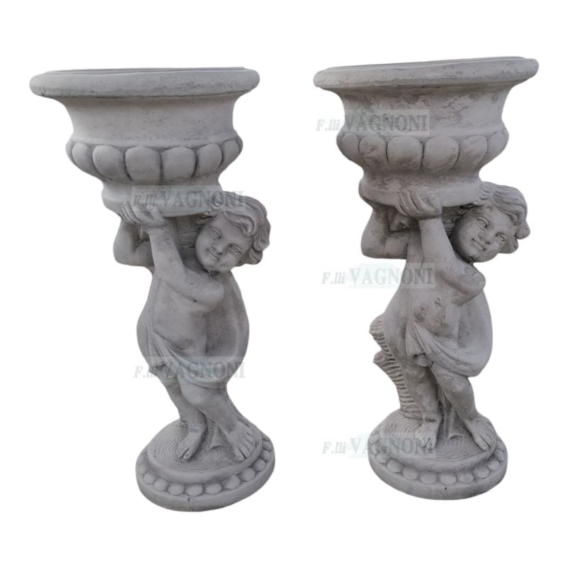 COPPIA DI PUTTI STATUA VASO IN CEMENTO CM. 80